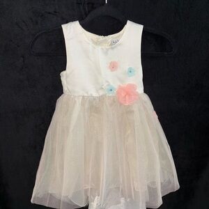 White and Pink Floral Tulle Dress